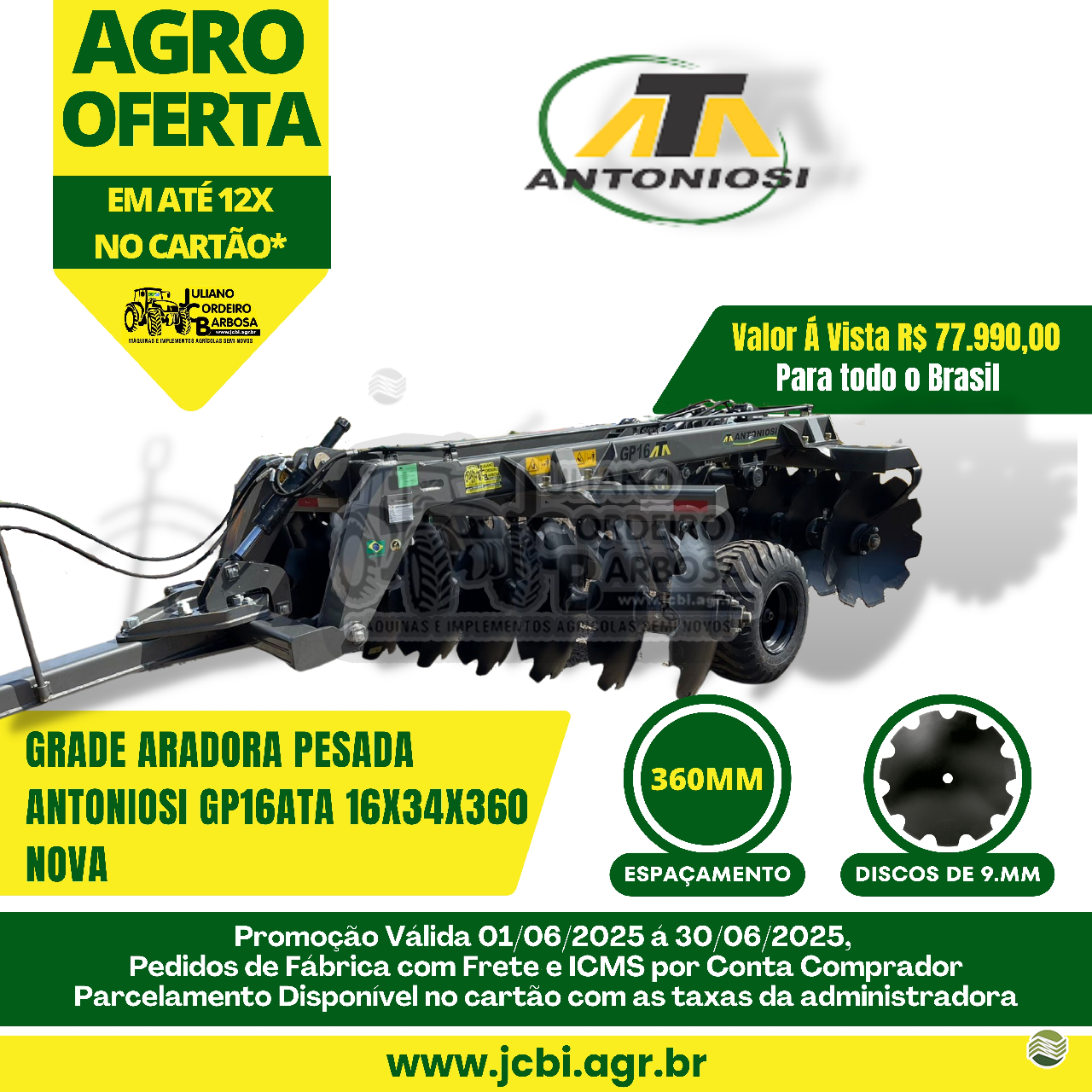 IMPLEMENTOS AGRICOLAS GRADE ARADORA ARADORA 16 DISCOS JCBi Máquinas e Implementos Agrícolas MARACAJU MATO GROSSO DO SUL MS